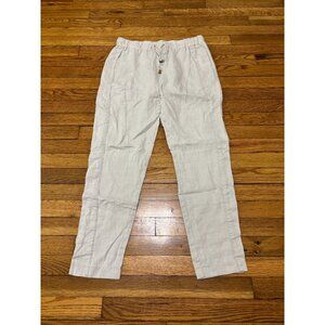 Ellen Tracy Womens 100% Linen Pants Size Medium Beige Tapered Drawstring Travel